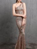 Elegant Sexy Sequins Slim One-Shoulder Evening Dresses