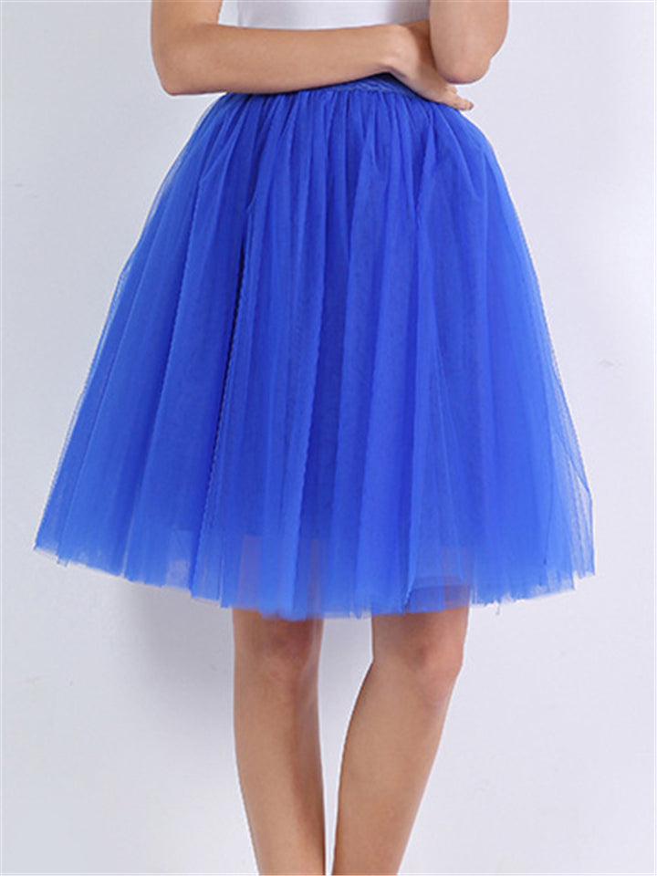 Casual Pretty Knee Length 7 Layers Solid Collor Tulle Skirts
