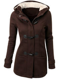 Vintage Casual Warm Plush Lined Hooded Jacket for Women
