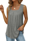 Ladies Slim Cozy Square Neck Pleated Tank Tops