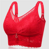Women's Lace Floral Jacquard Wireless Full Coverage Cozy Bras - Red