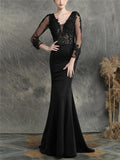 Pretty V Neck Tulle Sleeve Backless Mermaid Dress for Evening Party