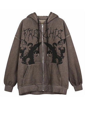 Casual Stylish Printed Loose Y2K Grunge Jacket Hoodie