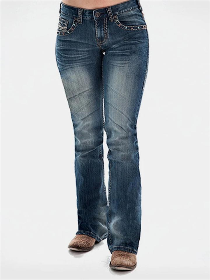 Casual Style Mid Rise Washed Effect Beaded Pocket Denim Pants