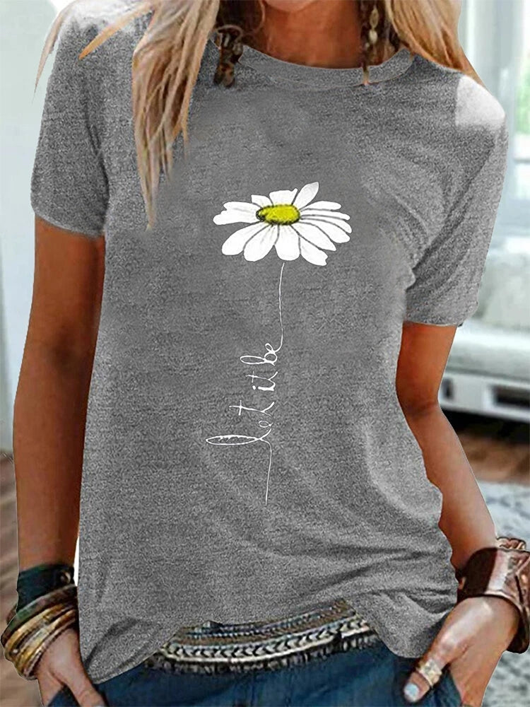 Women's Simple Flower Print Short Sleeve T-shirt