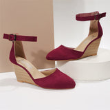 Women's Stylish Pointed Toe Ankle Strap Wedge Heel Sandals