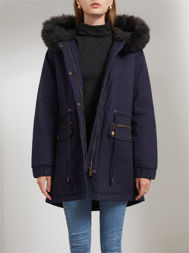 Winter Fleece Hooded Thicken Zipper Extra Warm Women Cotton Coats