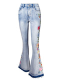 Women's Fashion 3D Embroidery Bell-Bottom Denim Jeans