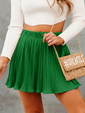 Female Gentle Elastic High Waisted Plain Pleated Skirts