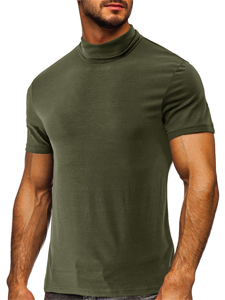 Slim Fit Short Sleeve Men's Turtleneck Base Shirts for Summer