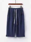 Mens Loose Casual Linen Hipster Cropped Pants