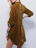 Women's Velvet Sexy V Neck Irregular Hem Mini Shirt Dress