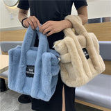 Women's Autumn Winter Cute Shearling Tote Handbags