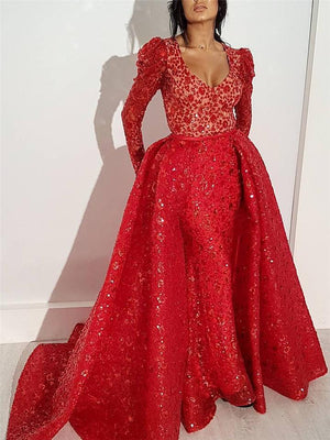 Flattering Sequined Low V Neck Flare Ball Gown for Prom