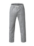Men's Casual Vertical Striped Elastic Waist Cozy Cotton Linen Pants