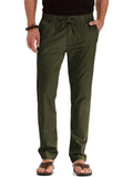 Men's Elastic Drawstring Waistband Casual Straight Cotton Pants