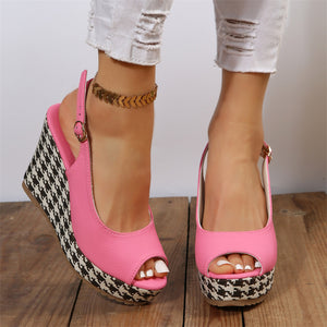 Ladies Graceful Pink High Heels Buckle Wedge Sandals