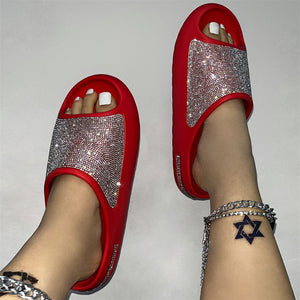 Cute Rhinestone Soft Thick Sole Summer Slides Slippers for Women