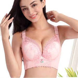Women's Plus Size Lace Patchwork Wireless Full Coverage Bras - Pink