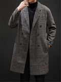 Loose Fit Notched Collar Double Breasted Woolen Plaid Coat
