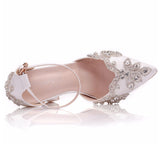 Female Gorgeous Rhinestone White Chunky High Heels Wedding Pumps