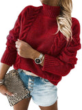 Casual Twisted Solid Color High-Neck Long-Sleeved Knitted Sweater