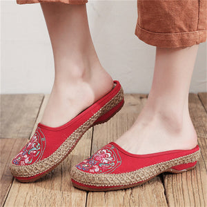 Casual Flat Heel Floral Embroidered Slippers