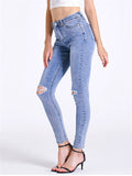 Women's Simple Style Daily Slim Fit Ripped Blue Jeans