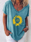 Relaxed Fit Scoop Neck Sunflower Short Sleeve T-Shirt