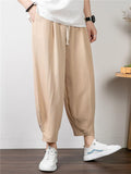 Mens Loose Comfy Linen Solid Color Hipster Pants