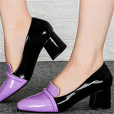 Thick Heel Square Toe Contrast Color High Heels
