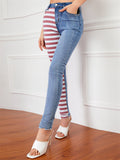 Women's Fashion Contrast Color Slim Fit Denim Jeans