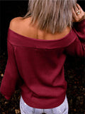Sexy Off-The-Shoulder Loose Knit Solid Color Pullover Sweater