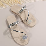 Super Cute Toe Ring Flat Heel Rhinestone Beach Sandals