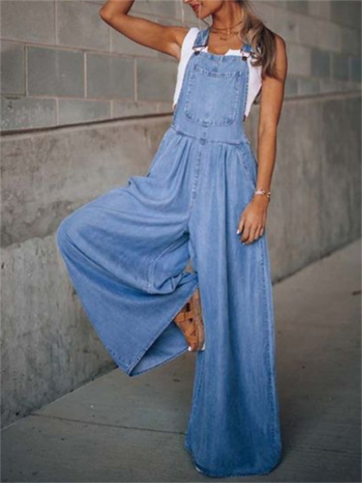 Women's Sleeveless Loose Denim Jumpsuits for Summer