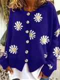 Daisies Printed Round Neck Buttons-Up Cardigans