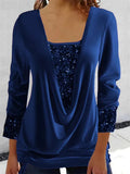 Women's Luxury Contrast Color Sequins Faux Two Shirts