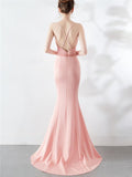 Stunning Wrap Neck Backless Sweep Train Strappy Dress for Evening Party