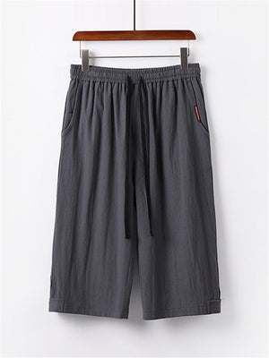 Mens Loose Casual Linen Hipster Cropped Pants