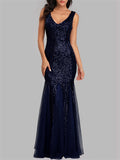Gorgeous Sexy V Neck Sequined Evening Dresses For Women