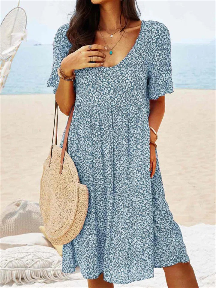 Casual Floral Printed Short Sleeve Dresses