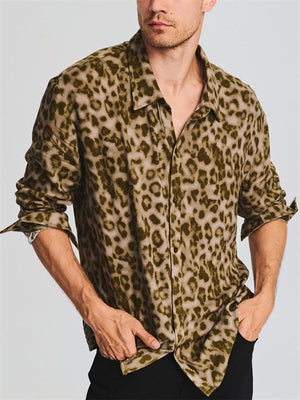 Men's Long Sleeve Loose Leopard Print Shirts
