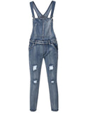 Men's Adjustable Retro Distressed Jeans Skinny Ripped Long Pants Denim Jumpsuits Overalls