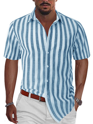 Men's Summer Classic Stripe Lapel Short Sleeve Button Beach Shirts