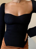 Women's Square Neck Sweetheart Neckline Cut Sweaters