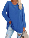 Women's V Neck Long Sleeve Cozy Loose Cotton Tops