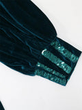 High Waist Slit Puff Sleeve Sequined Evening Dresses