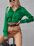 Cool Girl's Pure Color All Match Long Sleeve Button Pleated Blouses