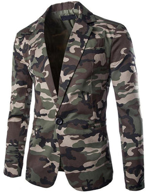 Men’s Lapel Collar Camouflage Button Up Blazer