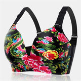 Women's Wireless Soft Comfy Plus Size Floral Bras - Black